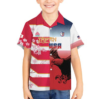 USA and Japan Rugby Custom Family Matching Tank Maxi Dress and Hawaiian Shirt Eagles Brave Blossoms Together Pacific LT14 Son's Shirt Red - Polynesian Pride