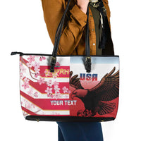USA and Japan Rugby Custom Leather Tote Bag Eagles Brave Blossoms Together Pacific - Polynesian Pride