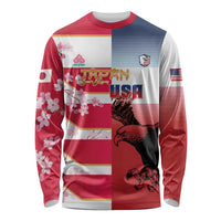 USA and Japan Rugby Custom Long Sleeve Shirt Eagles Brave Blossoms Together Pacific - Polynesian Pride