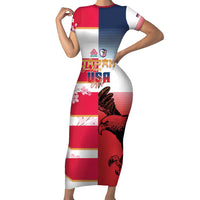 USA and Japan Rugby Custom Short Sleeve Bodycon Dress Eagles Brave Blossoms Together Pacific - Polynesian Pride