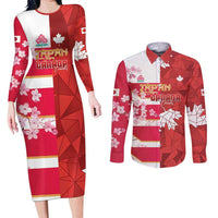 Canada and Japan Rugby Custom Couples Matching Long Sleeve Bodycon Dress and Long Sleeve Button Shirt Canucks Brave Blossoms Together Pacific - Polynesian Pride