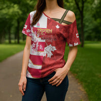 Canada and Japan Rugby Custom Cross Shoulder Shirt Canucks Brave Blossoms Together Pacific - Polynesian Pride