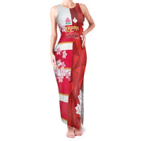 Canada and Japan Rugby Custom Family Matching Tank Maxi Dress and Hawaiian Shirt Canucks Brave Blossoms Together Pacific LT14 Mom's Dress Red - Polynesian Pride