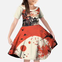 Samurai Warrior Japan Family Matching Long Sleeve Bodycon Dress and Hawaiian Shirt Red-blossomed Tree Classic Japanese Stylized - Polynesian Pride