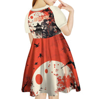 Samurai Warrior Japan Kid Short Sleeve Dress Red-blossomed Tree Classic Japanese Stylized - Polynesian Pride