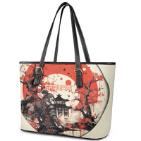 Samurai Warrior Japan Leather Tote Bag Red-blossomed Tree Classic Japanese Stylized - Polynesian Pride