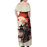 Samurai Warrior Japan Off Shoulder Maxi Dress Red-blossomed Tree Classic Japanese Stylized - Polynesian Pride