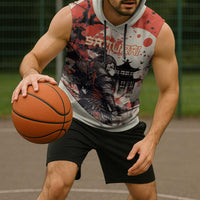 Samurai Warrior Japan Sleeveless Hoodie Red-blossomed Tree Classic Japanese Stylized - Polynesian Pride