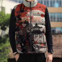 Samurai Warrior Japan Sleeveless Puffer Jacket Red-blossomed Tree Classic Japanese Stylized - Polynesian Pride