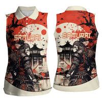 Samurai Warrior Japan Women Sleeveless Polo Shirt Red-blossomed Tree Classic Japanese Stylized - Polynesian Pride