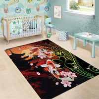 Hawaiian and Japanese Area Rug Koi Fish With Kanaka Polynesian Tattoo LT14 - Polynesian Pride