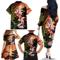 Hawaiian and Japanese Family Matching Off The Shoulder Long Sleeve Dress and Hawaiian Shirt Koi Fish With Kanaka Polynesian Tattoo LT14 - Polynesian Pride