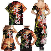 Hawaiian and Japanese Family Matching Summer Maxi Dress and Hawaiian Shirt Koi Fish With Kanaka Polynesian Tattoo LT14 - Polynesian Pride