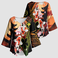 Hawaiian and Japanese Kimono Sleeve Blouse Koi Fish With Kanaka Polynesian Tattoo LT14 - Polynesian Pride