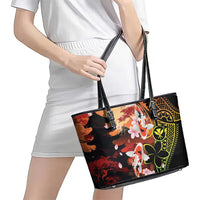 Hawaiian and Japanese Leather Tote Bag Koi Fish With Kanaka Polynesian Tattoo - Polynesian Pride