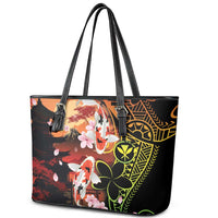 Hawaiian and Japanese Leather Tote Bag Koi Fish With Kanaka Polynesian Tattoo - Polynesian Pride