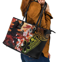 Hawaiian and Japanese Leather Tote Bag Koi Fish With Kanaka Polynesian Tattoo - Polynesian Pride