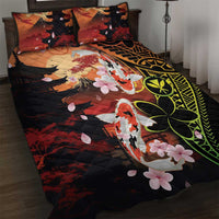Hawaiian and Japanese Quilt Bed Set Koi Fish With Kanaka Polynesian Tattoo LT14 Black - Polynesian Pride