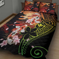 Hawaiian and Japanese Quilt Bed Set Koi Fish With Kanaka Polynesian Tattoo LT14 - Polynesian Pride