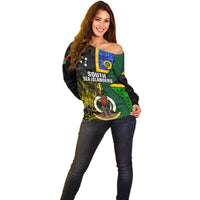 Personalised South Sea Islanders Off Shoulder Sweater Kanakas With Vanuatu Coat Of Arms LT14 - Polynesian Pride