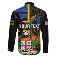 Personalised South Sea Islanders Family Matching Off Shoulder Short Dress and Hawaiian Shirt Kanakas With Fiji Coat Of Arms LT14 - Polynesian Pride
