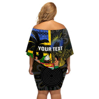 Personalised South Sea Islanders Off Shoulder Short Dress Kanakas With Fiji Coat Of Arms LT14 - Polynesian Pride