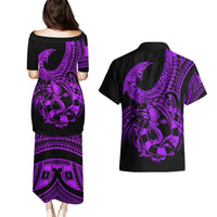 polynesia-couples-matching-puletasi-dress-and-hawaiian-shirt-fish-hook-tattoo-go-fishing-polynesian-pattern-purple