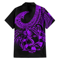 Polynesia Family Matching Long Sleeve Bodycon Dress and Hawaiian Shirt Fish Hook Tattoo Go Fishing Polynesian Pattern Purple LT14 - Polynesian Pride