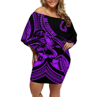 Polynesia Off Shoulder Short Dress Fish Hook Tattoo Go Fishing Polynesian Pattern Purple LT14 Women Purple - Polynesian Pride