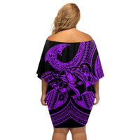 Polynesia Off Shoulder Short Dress Fish Hook Tattoo Go Fishing Polynesian Pattern Purple LT14 - Polynesian Pride