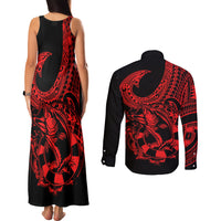 polynesia-couples-matching-tank-maxi-dress-and-long-sleeve-button-shirts-fish-hook-tattoo-go-fishing-polynesian-pattern-red