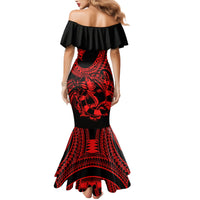polynesia-family-matching-mermaid-dress-and-hawaiian-shirt-fish-hook-tattoo-go-fishing-polynesian-pattern-red