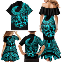 Polynesia Family Matching Mermaid Dress and Hawaiian Shirt Fish Hook Tattoo Go Fishing Polynesian Pattern Turquosie LT14 - Polynesian Pride