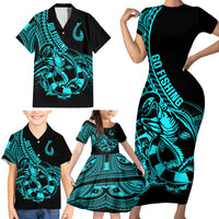 Polynesia Family Matching Short Sleeve Bodycon Dress and Hawaiian Shirt Fish Hook Tattoo Go Fishing Polynesian Pattern Turquosie LT14 - Polynesian Pride