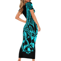 Polynesia Family Matching Short Sleeve Bodycon Dress and Hawaiian Shirt Fish Hook Tattoo Go Fishing Polynesian Pattern Turquosie LT14 - Polynesian Pride