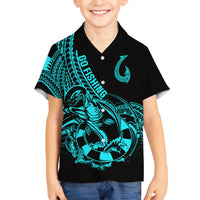 Polynesia Family Matching Short Sleeve Bodycon Dress and Hawaiian Shirt Fish Hook Tattoo Go Fishing Polynesian Pattern Turquosie LT14 Son's Shirt Turquoise - Polynesian Pride