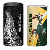 New Zealand and South Africa Rugby 4 in 1 Can Cooler Tumbler Maori Silver Fern Springbok Together LT14 One Size: 16 oz Black - Polynesian Pride