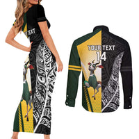 New Zealand and South Africa Rugby Custom Couples Matching Short Sleeve Bodycon Dress and Long Sleeve Button Shirt Maori Silver Fern Springbok Together LT14 - Polynesian Pride