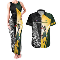 New Zealand and South Africa Rugby Custom Couples Matching Tank Maxi Dress and Hawaiian Shirt Maori Silver Fern Springbok Together LT14 Black - Polynesian Pride