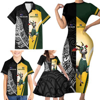 New Zealand and South Africa Rugby Custom Family Matching Short Sleeve Bodycon Dress and Hawaiian Shirt Maori Silver Fern Springbok Together LT14 - Polynesian Pride