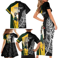 New Zealand and South Africa Rugby Custom Family Matching Short Sleeve Bodycon Dress and Hawaiian Shirt Maori Silver Fern Springbok Together LT14 - Polynesian Pride