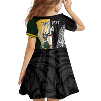 New Zealand and South Africa Rugby Custom Kid Short Sleeve Dress Maori Silver Fern Springbok Together LT14 - Polynesian Pride