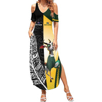 New Zealand and South Africa Rugby Custom Summer Maxi Dress Maori Silver Fern Springbok Together LT14 Women Black - Polynesian Pride
