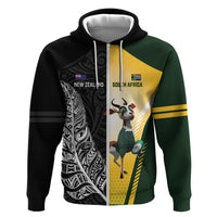 New Zealand and South Africa Rugby Custom Zip Hoodie Maori Silver Fern Springbok Together LT14 Zip Hoodie Black - Polynesian Pride
