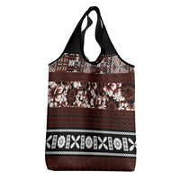 Bula Fiji Grocery Bag Fijian Tapa Masi With Hibiscus Flowers