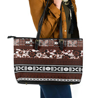 Bula Fiji Leather Tote Bag Fijian Tapa Masi With Hibiscus Flowers LT14 - Polynesian Pride