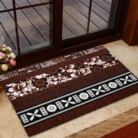 Bula Fiji Rubber Doormat Fijian Tapa Masi With Hibiscus Flowers LT14 - Polynesian Pride