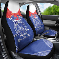Queen Salote College 100 Years Personalized Car Seat Cover Tonga QSC Heilala Lei Blue Ngatu Pattern LT14 - Polynesian Pride