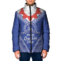 Queen Salote College 100 Years Personalized Padded Jacket Tonga QSC Heilala Lei Blue Ngatu Pattern