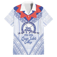 Queen Salote College 100 Years Personalized Family Matching Off Shoulder Maxi Dress and Hawaiian Shirt Tonga QSC Heilala Lei White Ngatu Pattern